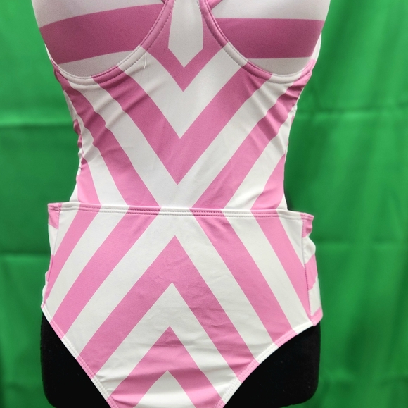 new pink and white stripe bathing suit swimsuit size xl pinup 50s retro barbie - Picture 4 of 11